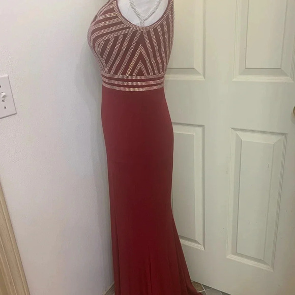 Prom Homecoming Bridesmaid Wedding Formal Long Gown Red Maroon - Picture 2 of 16